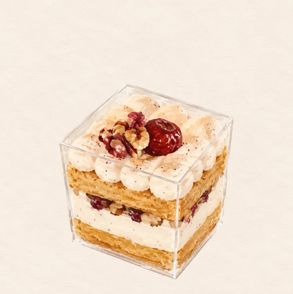 Brown Sugar Date, Goji & Walnut Cup — illustration from the Yohaku Sweets menu