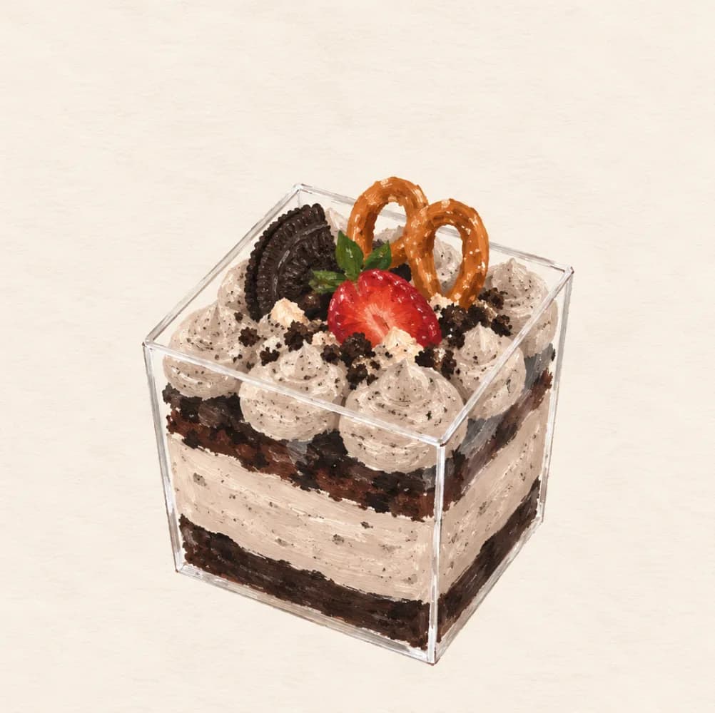 Chocolate Oreo Chiffon Cup — illustration from the Yohaku Sweets menu