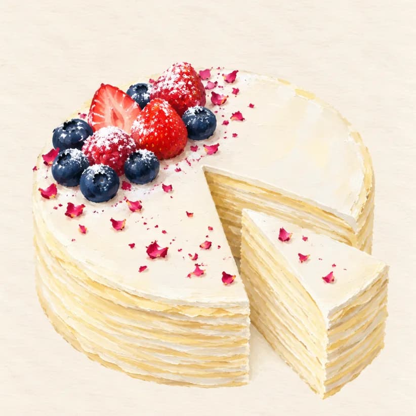 Classic Mille Crêpes — illustration from the Yohaku Sweets menu