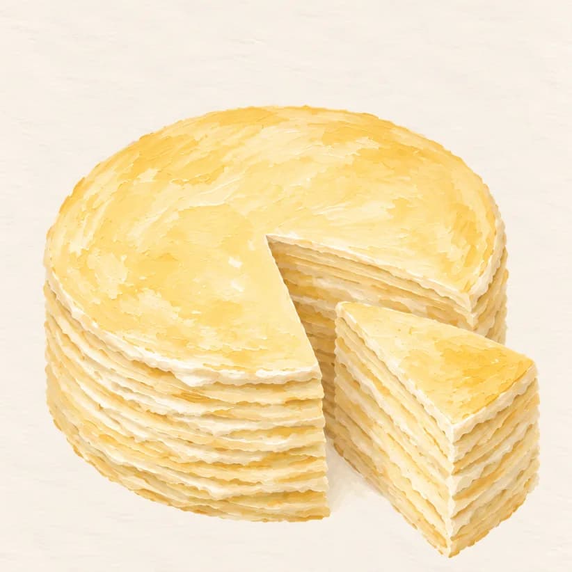 Golden Pillow Durian Mille Crêpes — illustration from the Yohaku Sweets menu