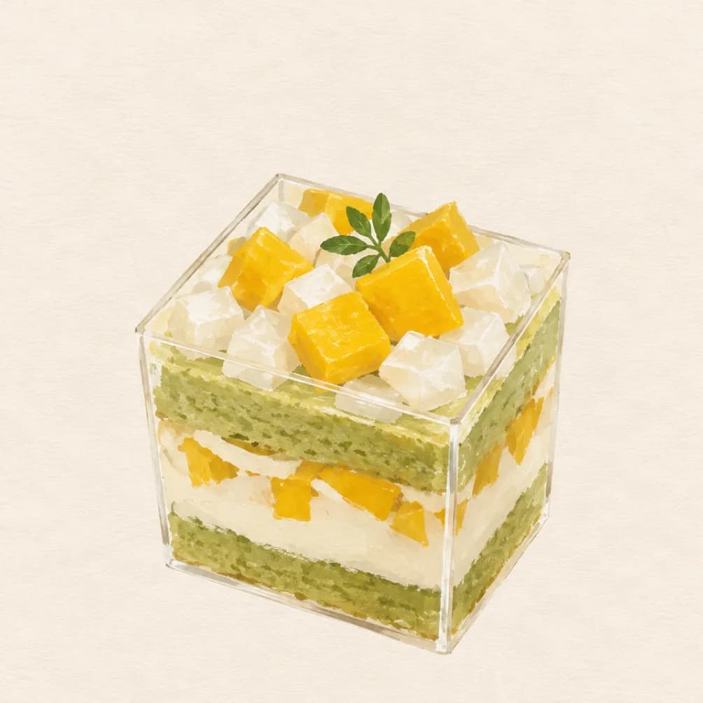 Pandan Mango Coconut Cup — illustration from the Yohaku Sweets menu